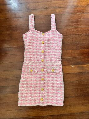 Girls Stretch Pink Tweed Button Down Dress